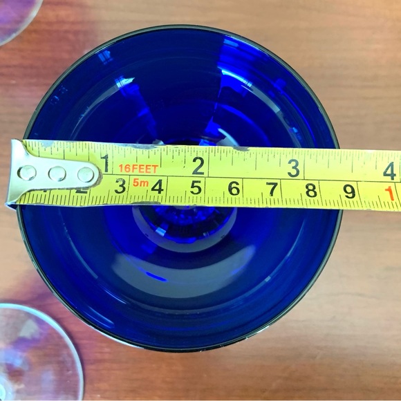 Set of 4 royal blue coctail glasses ice-cream bowls desert glasses with pedestal - Picture 6 of 7